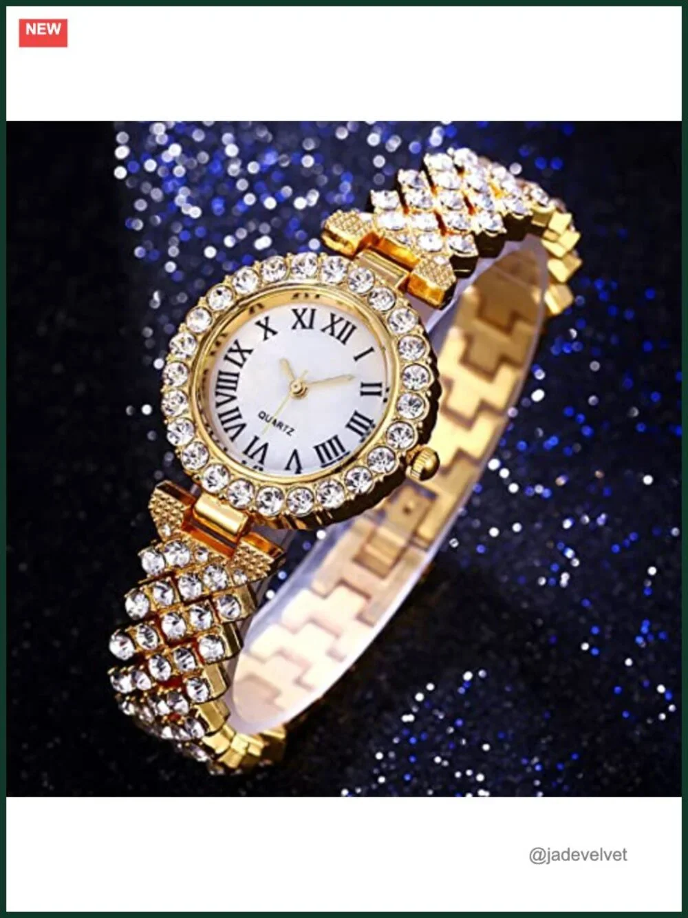 Women's Diamond Wrist Watch Bangle Bracelet Set Quartz Stainless Steel